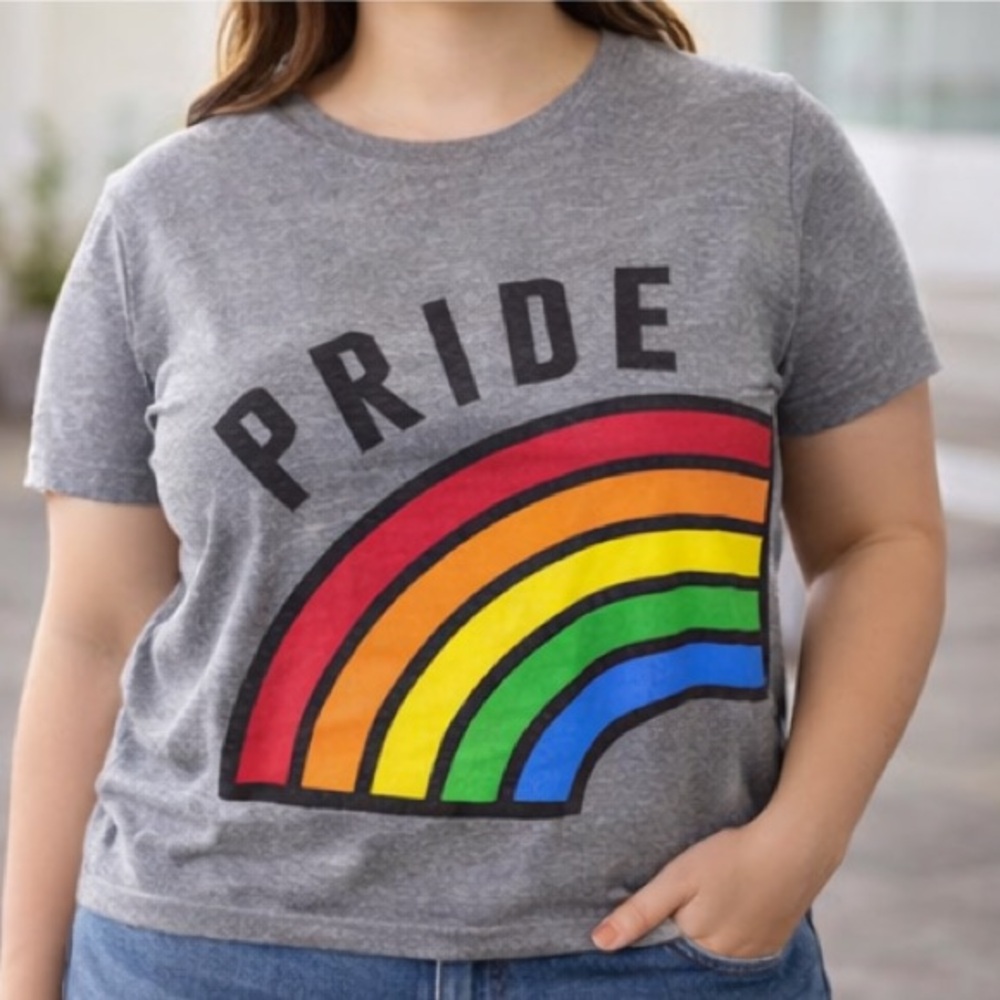 Well Worn‎ Heather Gray PRIDE Rainbow Arc Graphic Short‑Sleeve T‑Shirt Size 2XL